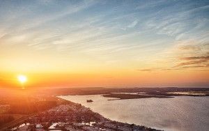 Drone sunset over lake Noorderplassen