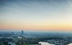 Drone sunset over lake Noorderplassen