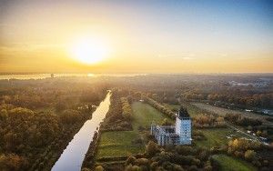 Drone sunset over Almere Castle