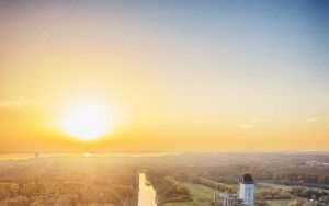 Autumn drone sunset over Almere Castle