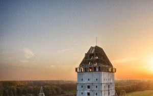 Drone sunset over Almere Castle