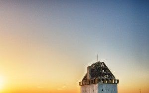 Drone sunset over Almere Castle