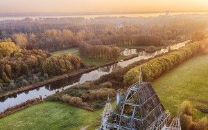 Drone sunset over Almere Castle