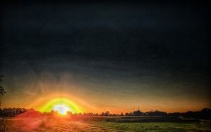 Sunset over a field