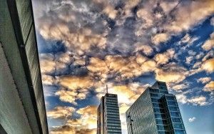 High rise of Almere during sunset