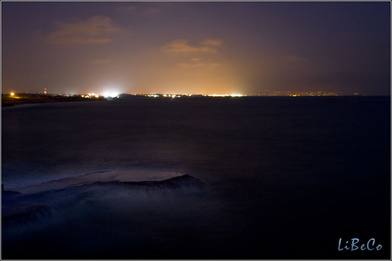 Wild sea after sunset