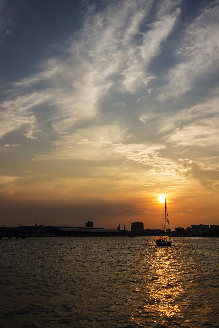 Sunset over the IJ river in Amsterdam