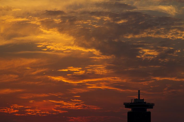 Sunset over the IJ river in Amsterdam