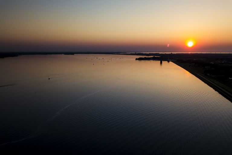 Sunset over Gooimeer by drone