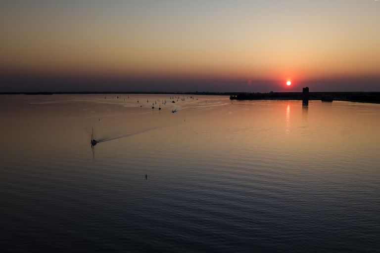 Sunset over Gooimeer by drone