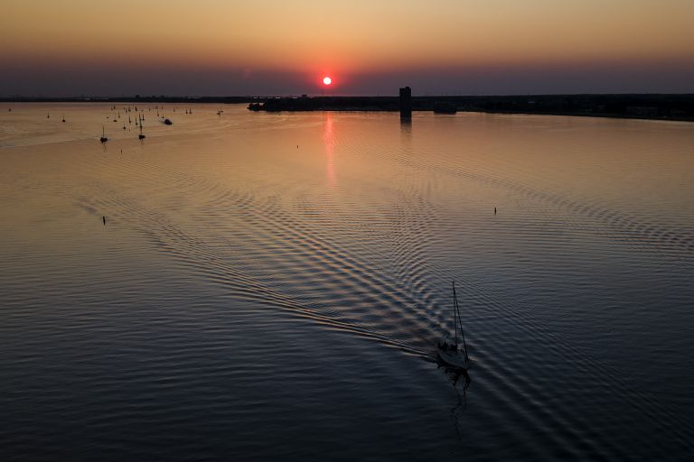 Sunset over Gooimeer by drone