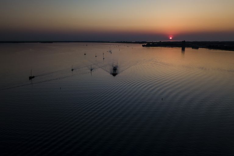 Sunset over Gooimeer by drone