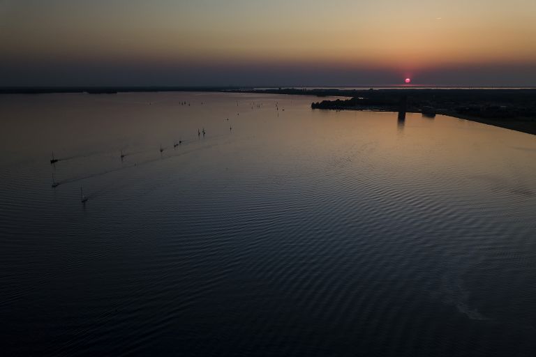 Sunset over Gooimeer by drone