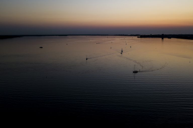 Sunset over Gooimeer by drone