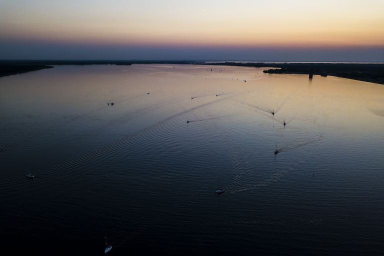 Sunset over Gooimeer by drone