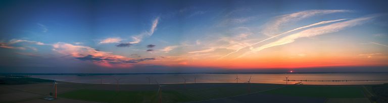 Sunset panorama over Almere-Pampus