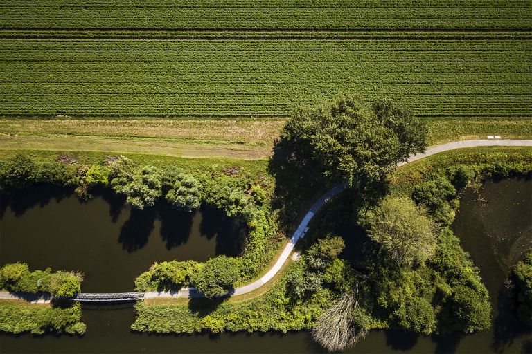 Winding bicycle path from my drone