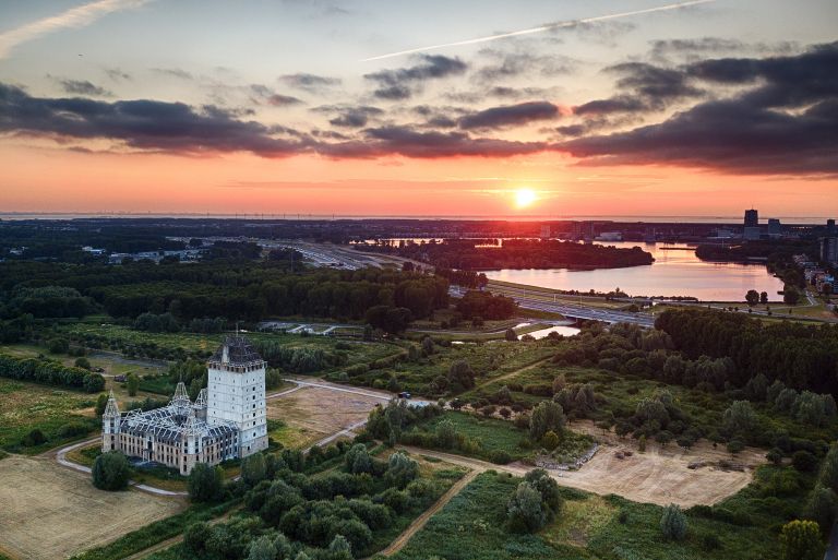 Overlooking lake Weerwater from my drone during sunset