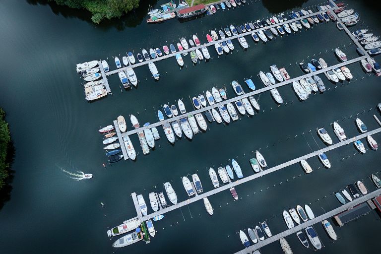 Marina on lake Weerwater during sunset