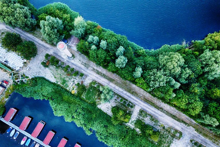 Sunset drone picture of lake Weerwater