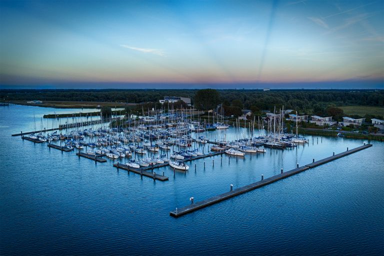 Oostvaardersdiep marina during sunset