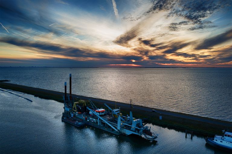 Industrial barge from my drone during sunset