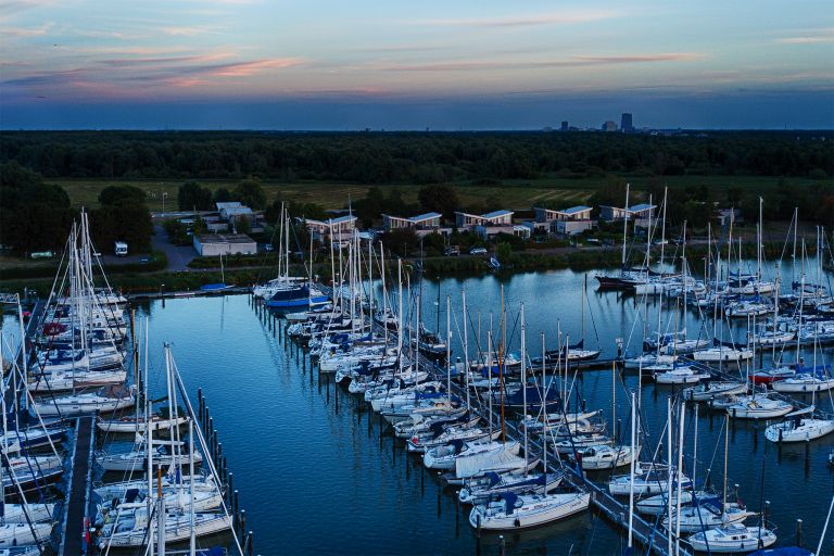 Oostvaardersdiep marina during sunset