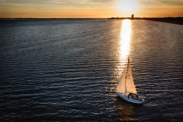 Flying low during sunset