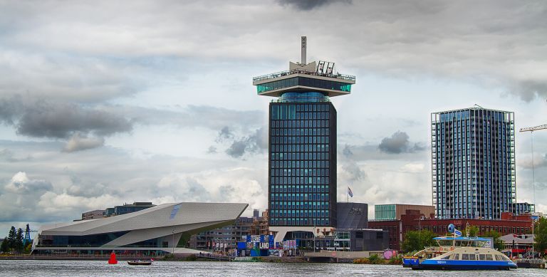 View of the north bank of the IJ river in Amsterdam