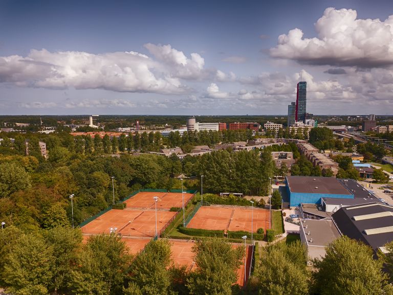 Tennis courts and high-rise from my drone