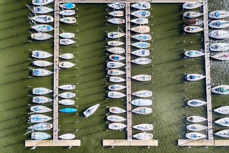 Top-down drone picture of Oostvaardersdiep marina