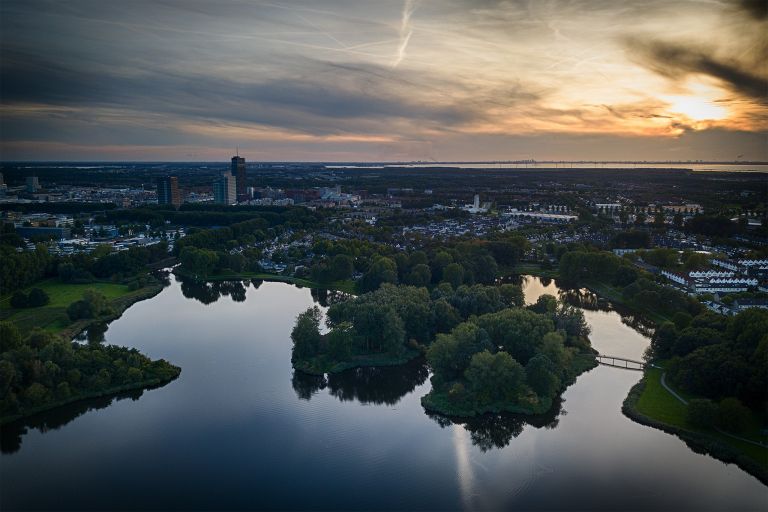 Sunset over lake Leeghwaterplas from my drone