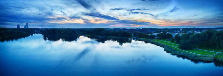 Drone panorama over lake Leeghwaterplas