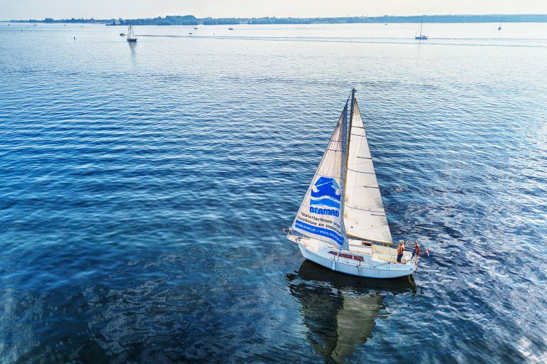Sailing dad on lake Gooimeer, from my drone