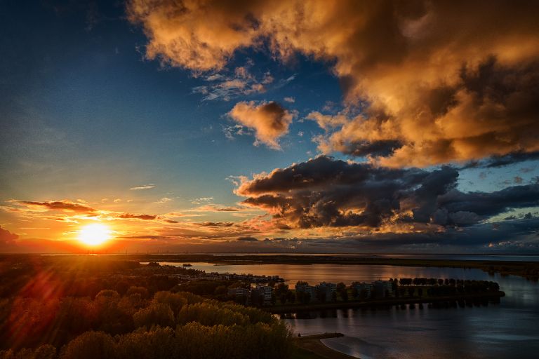 Drone sunset at lake Noorderplassen