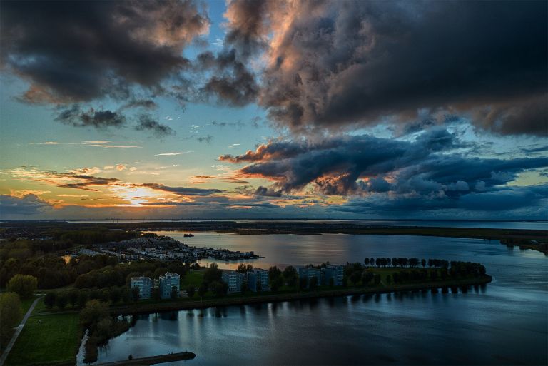 Sunset drone clouds