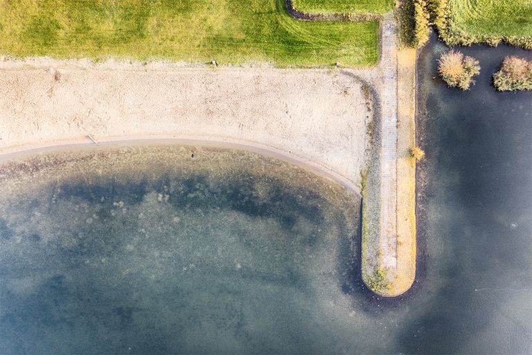 Top-down drone picture of a beach