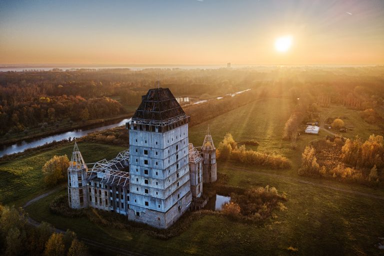 Drone sunset at Almere castle