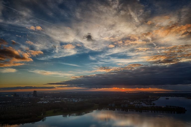 Drone sunset with clouds