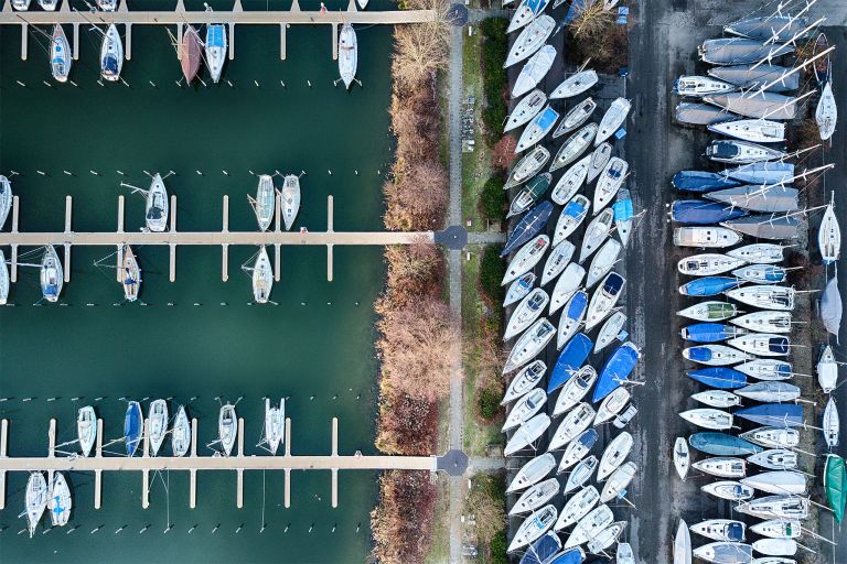 Drone top-down of Muiderzand marina