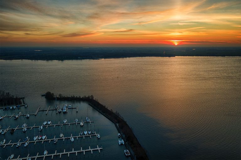 Drone sunset over Muiderzand marina