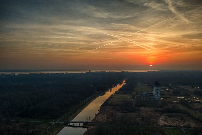 Orange sunset at Almere Castle