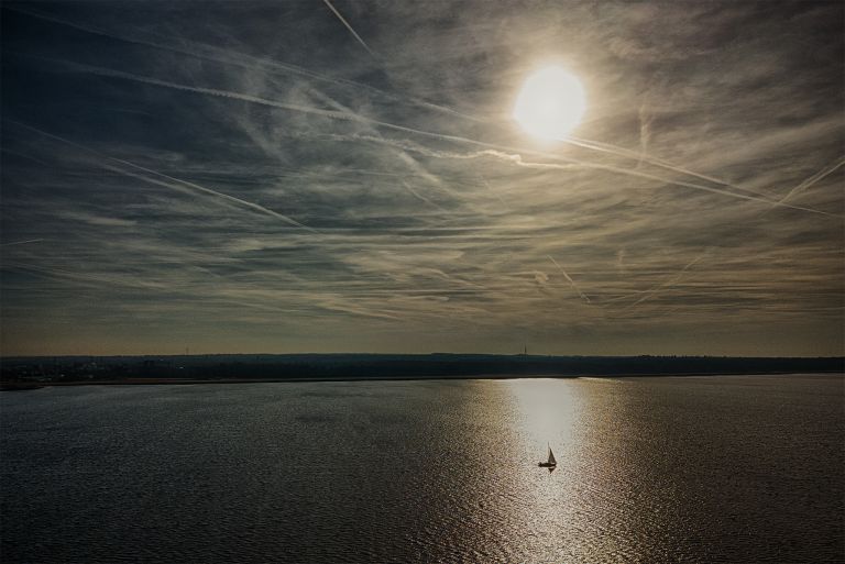 Sailing boat on lake Gooimeer in February