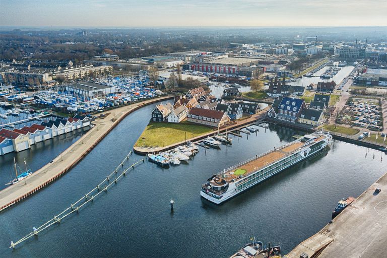 River cruise ship at Huizen marina