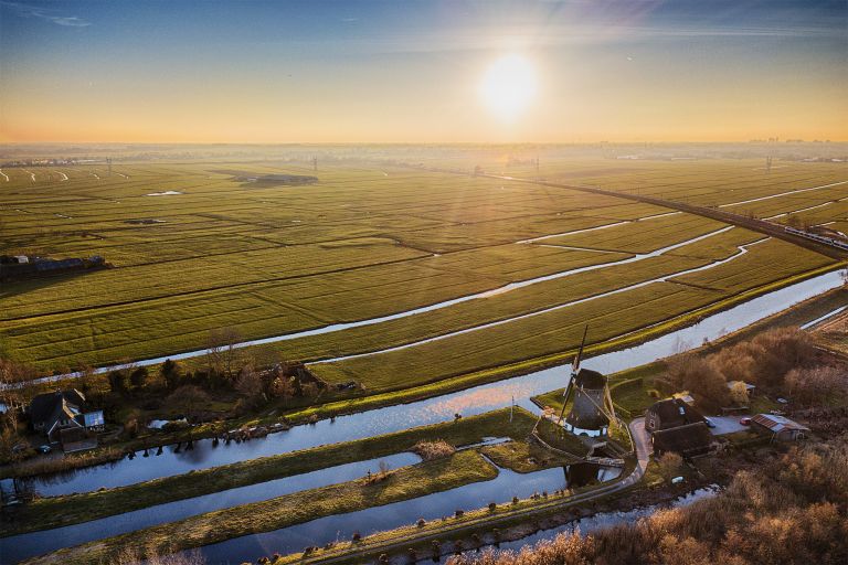 Sunset picture of fields near Weesp