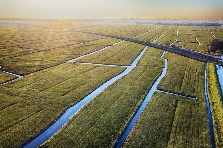 Flat fields around Weesp during sunset