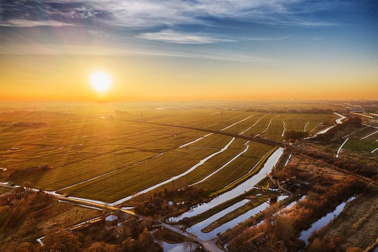 Drone sunset near Weesp and Muiderberg