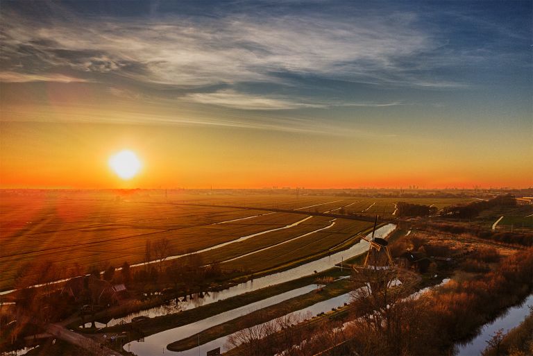 Typical Dutch sunset near Weesp