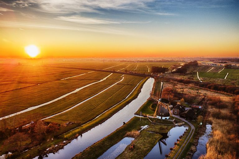 Drone sunset picture of Meermolen de Onrust