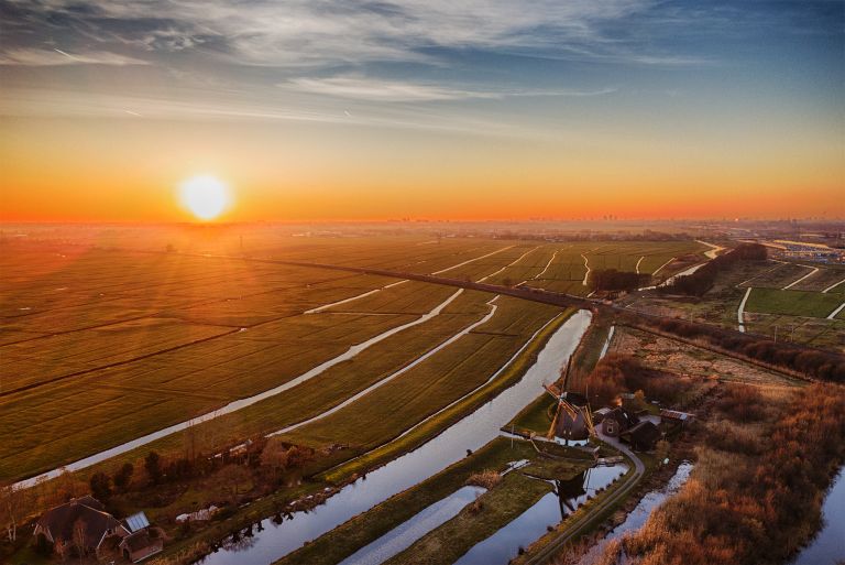 Drone sunset picture of windmill Meermolen de Onrust